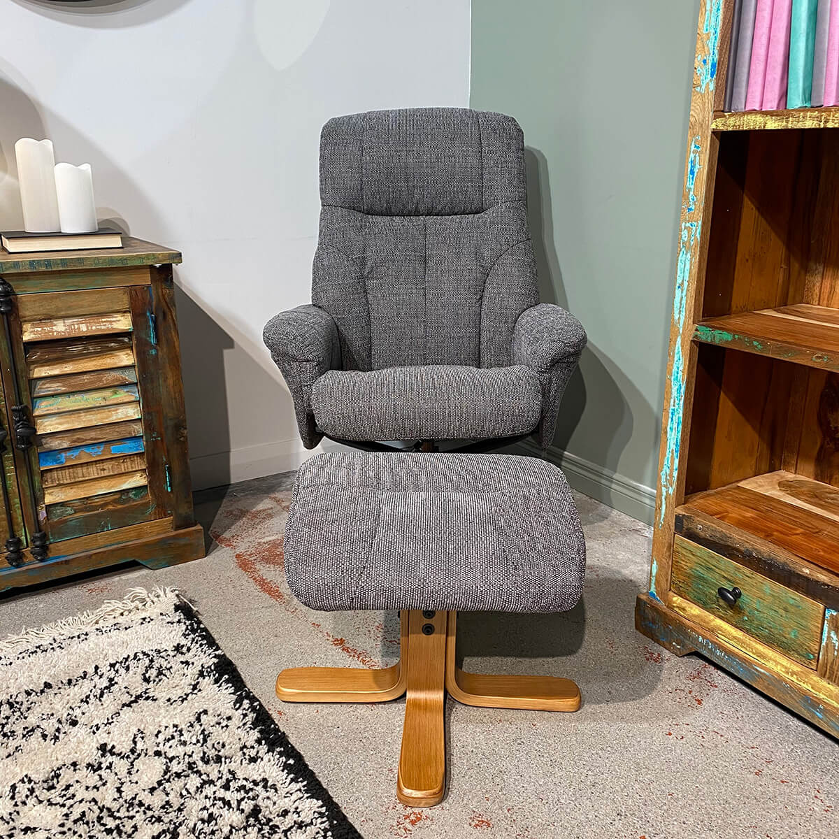 Dubai Recliner And Footstool Lisbon Grey