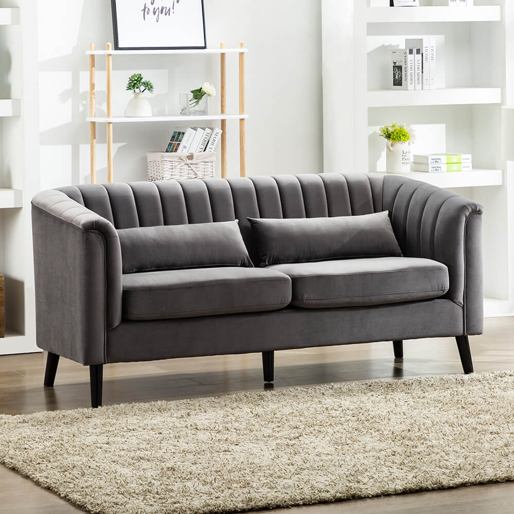 Mairead Grey Velvet Sofa - Vintage Fluted Design - Get Furnished