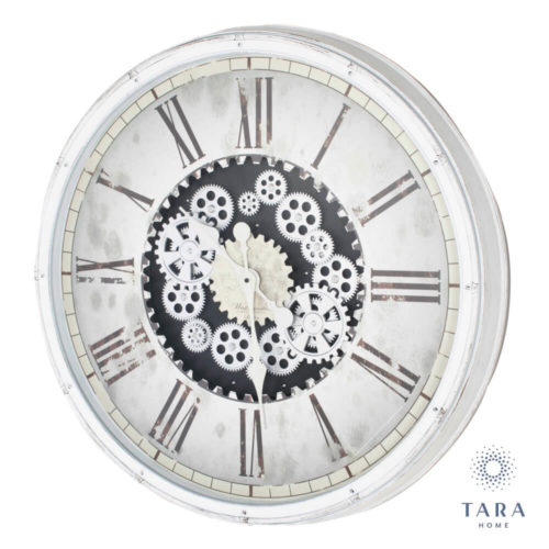 Clockworks Gears Clock - Antique White 76cm