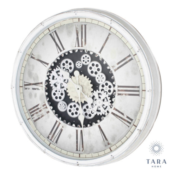 Clockworks Gears Clock – Antique White 76cm