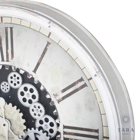 Clockworks Gears Clock – Antique White 76cm