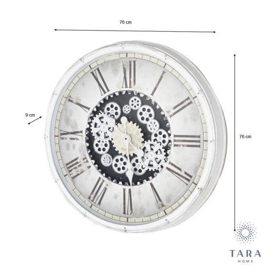 Clockworks Gears Clock – Antique White 76cm