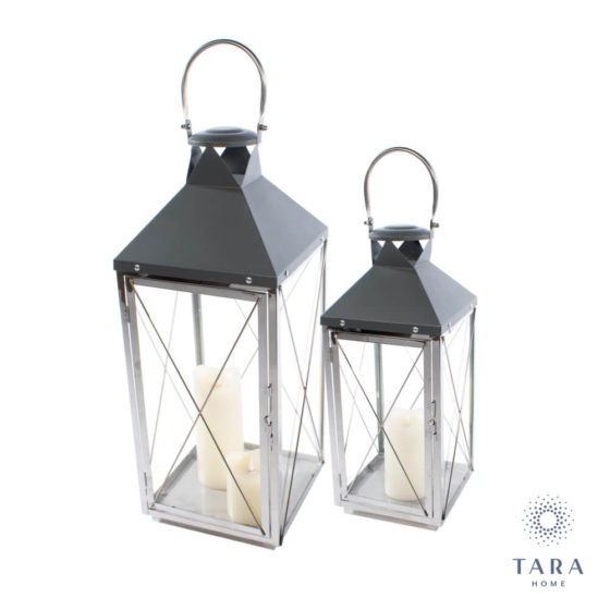 Nova Set of 2 Lanterns Grey Chrome