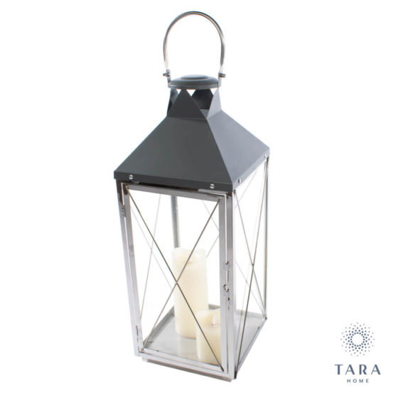 Nova Set of 2 Lanterns Grey Chrome