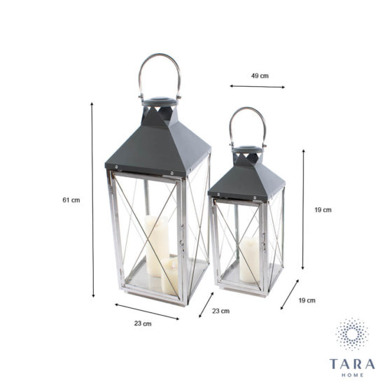 Nova Set of 2 Lanterns Grey Chrome