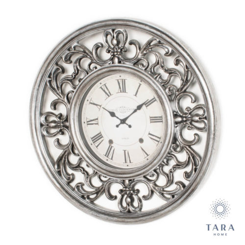 Ornate Clock - Antique Silver 65cm
