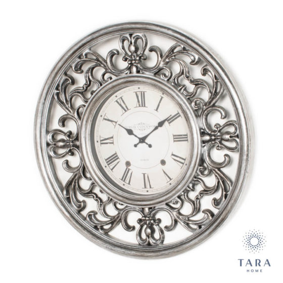 Ornate Clock – Antique Silver 65cm