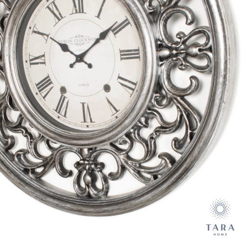 Ornate Clock - Antique Silver 65cm