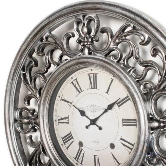 Ornate Clock – Antique Silver 65cm