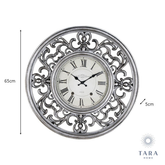 Ornate Clock – Antique Silver 65cm