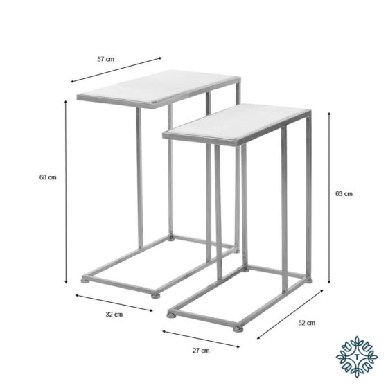 Bella Set of 2 Sofa Tables Marble Top Silver