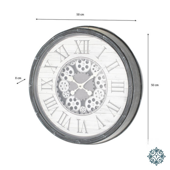 Clockworks Gears Clock Antique Grey 50cm