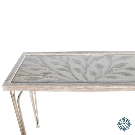 Tree Pattern Console Table White + Champagne