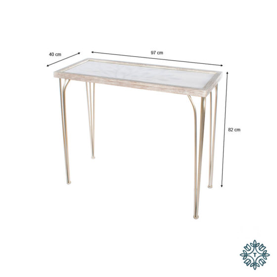Tree Pattern Console Table White + Champagne