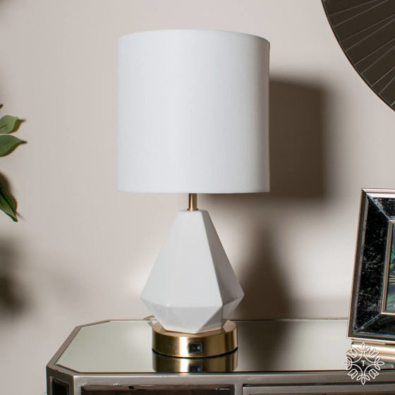 Geometric Bedside Lamps – White + Gold (Pair)