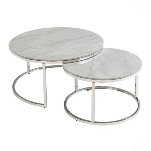 HANDEL ROUND COFFEE TABLE SET - SILVER+GREY