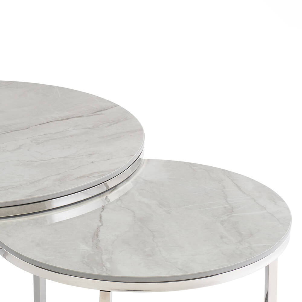 HANDEL ROUND COFFEE TABLE SET - SILVER+GREY