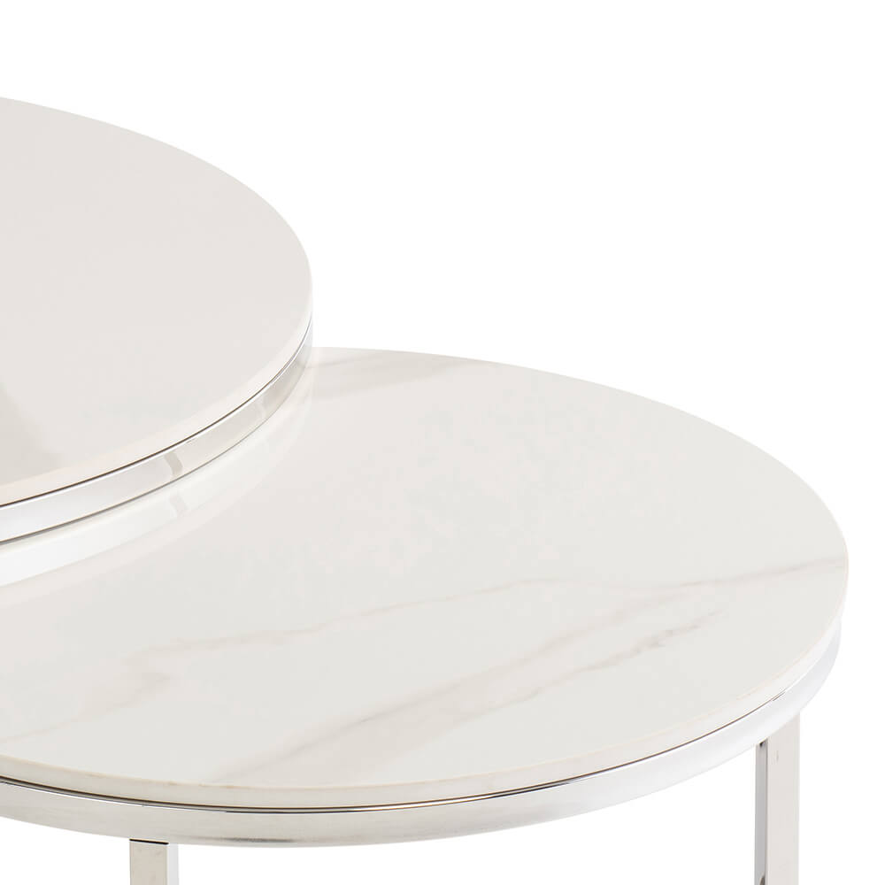 HANDEL ROUND COFFEE TABLE SET - SILVER+WHITE