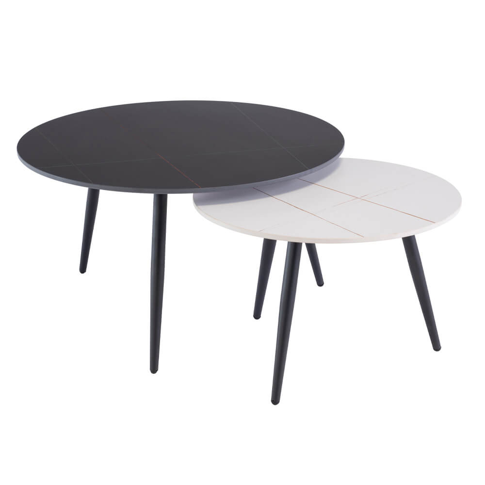 Lucy Round Coffee Table Set – Black+White