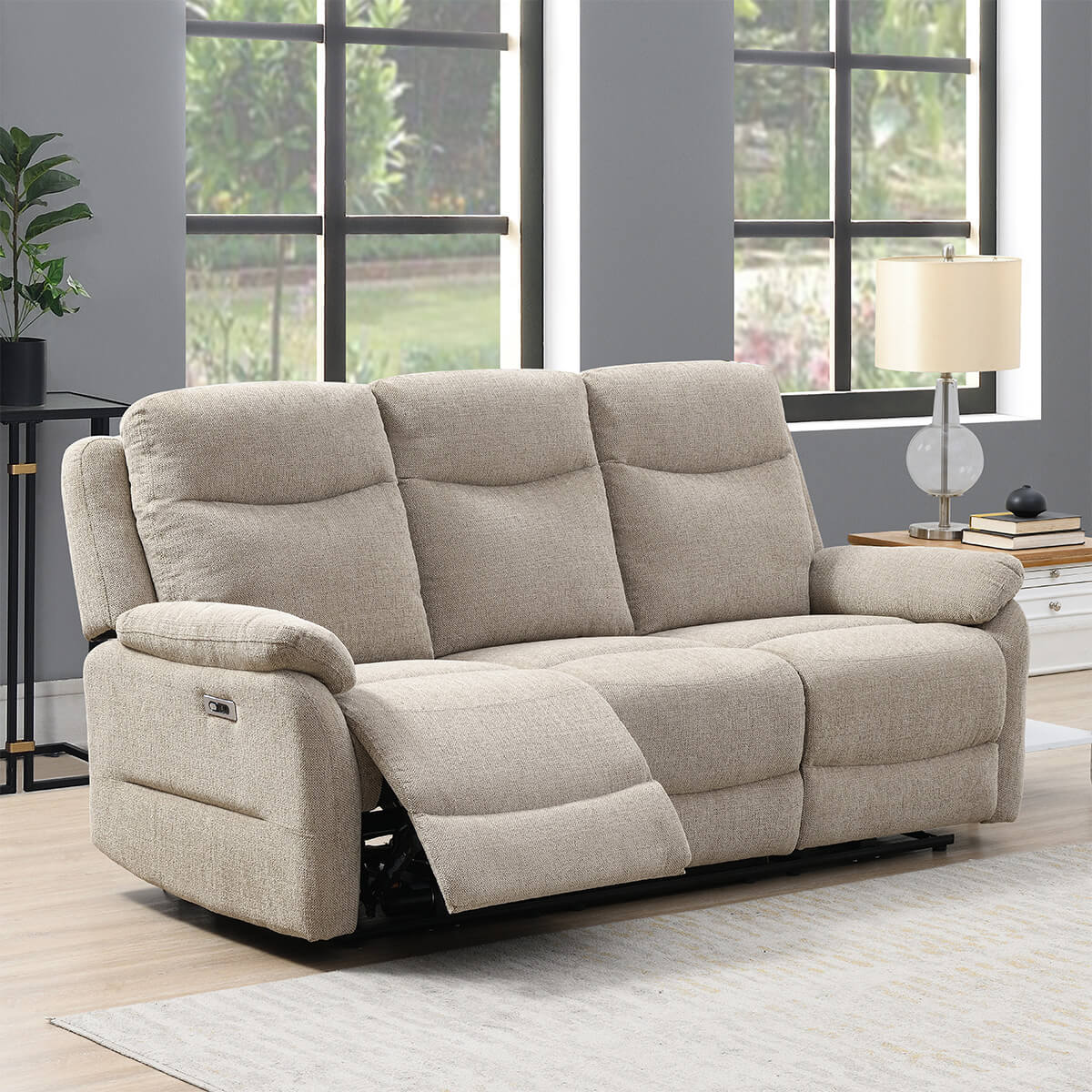 Keegan 3 Seater Electric Recling Sofa – Oatmeal