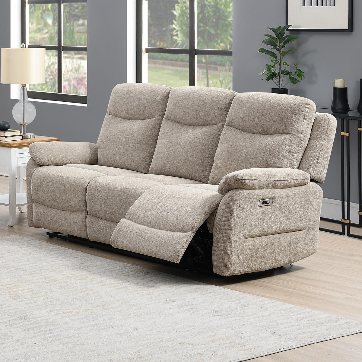 Keegan 3 Seater Electric Recling Sofa - Oatmeal