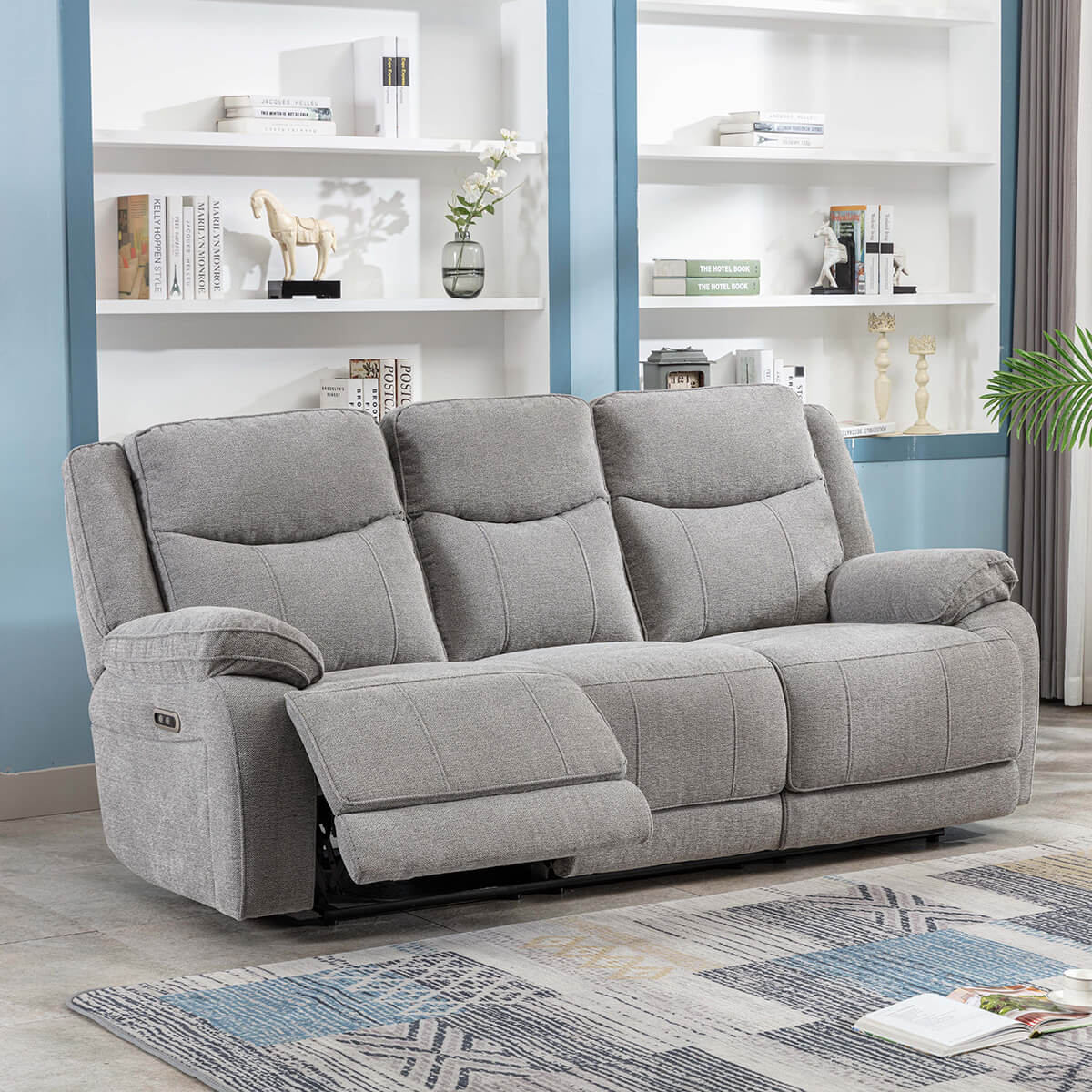 Herbert 3 Seater Electric Recliner - Light Grey Fabric - Get Furnished