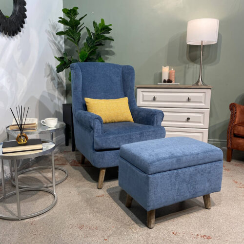 Nina Armchair And Footstool - Denim Blue