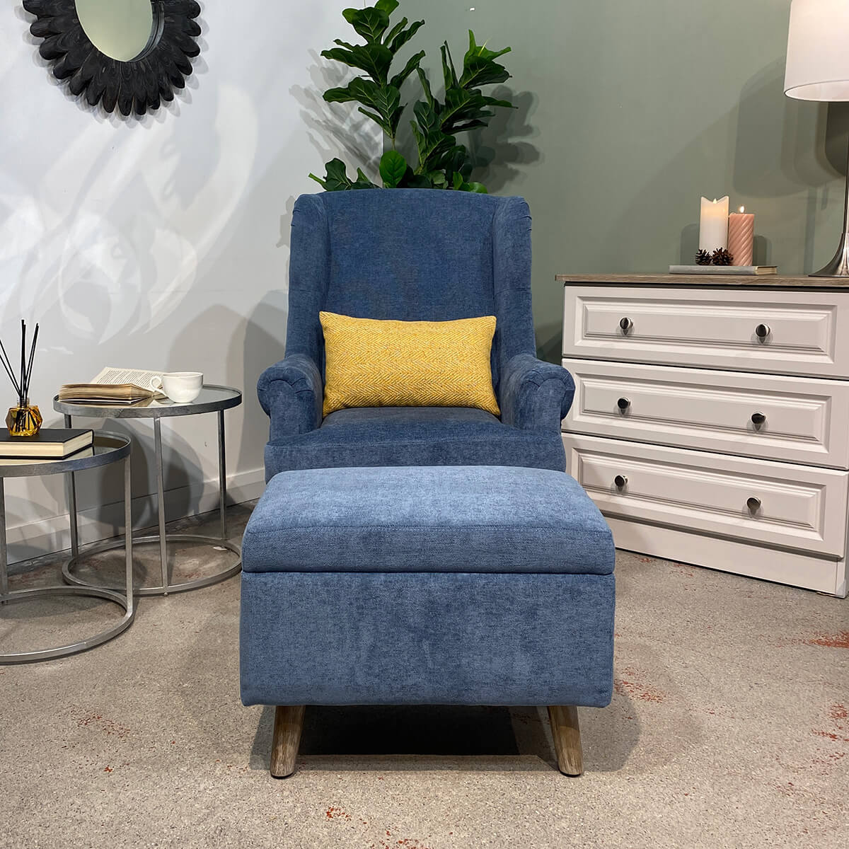 Nina Armchair And Footstool - Denim Blue