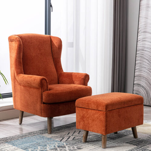 Nina Armchair And Footstool - Rust