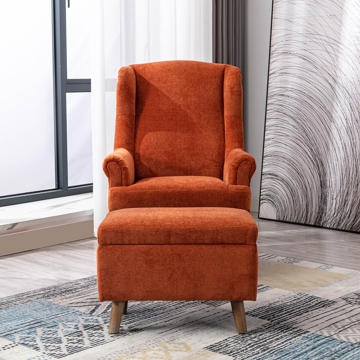 Nina Armchair And Footstool - Rust