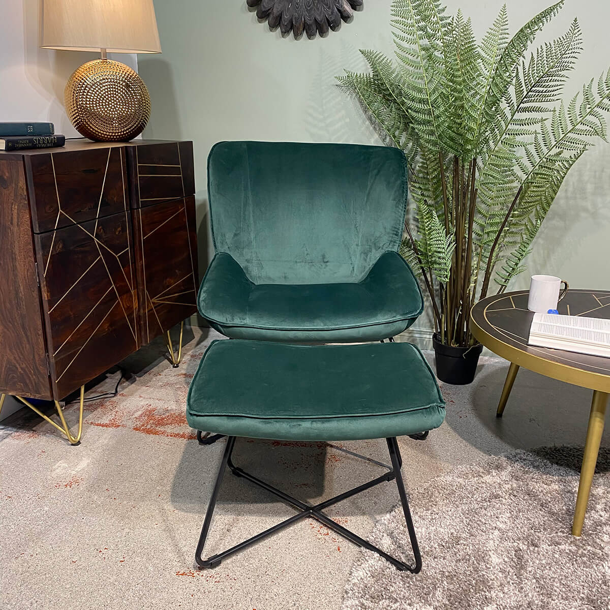 Teagan Chair And Footstool Green