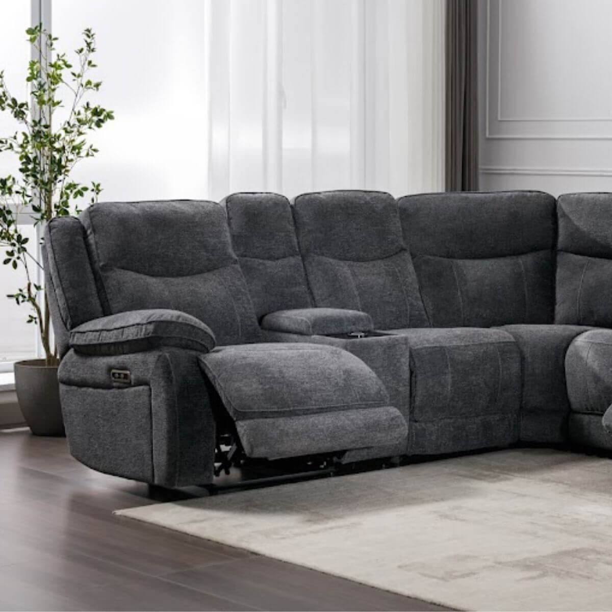 Herbert Corner Sofa With Electric Recliners - Dark Grey