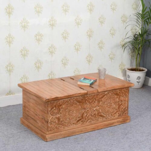 Artwork Mango Wood Coffee Table Blanket Box