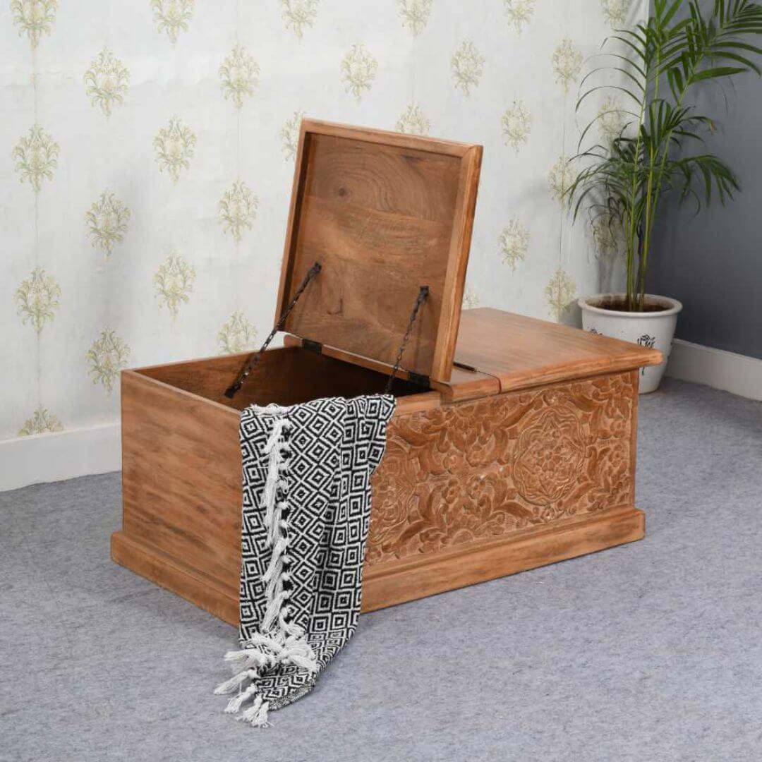 Artwork Mango Wood Coffee Table Blanket Box