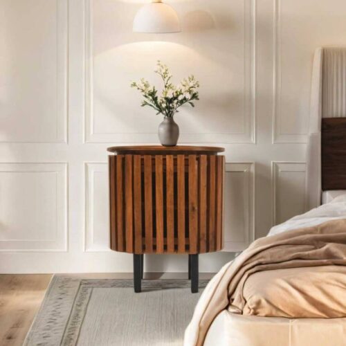Slatted Mango Wood Bedside Table