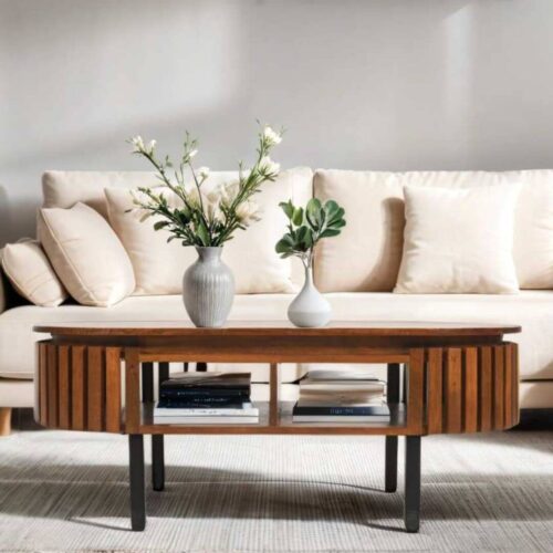 Slatted Mango Wood Coffee Table Rectangular