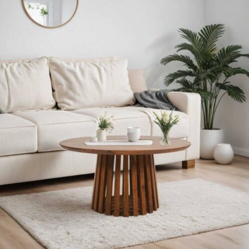 Slatted Mango Wood Round Coffee Table