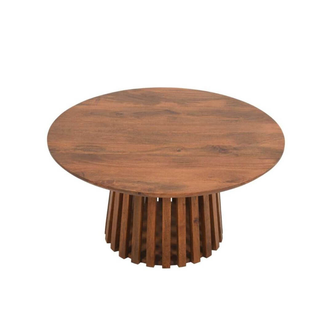 Slatted Mango Wood Round Coffee Table