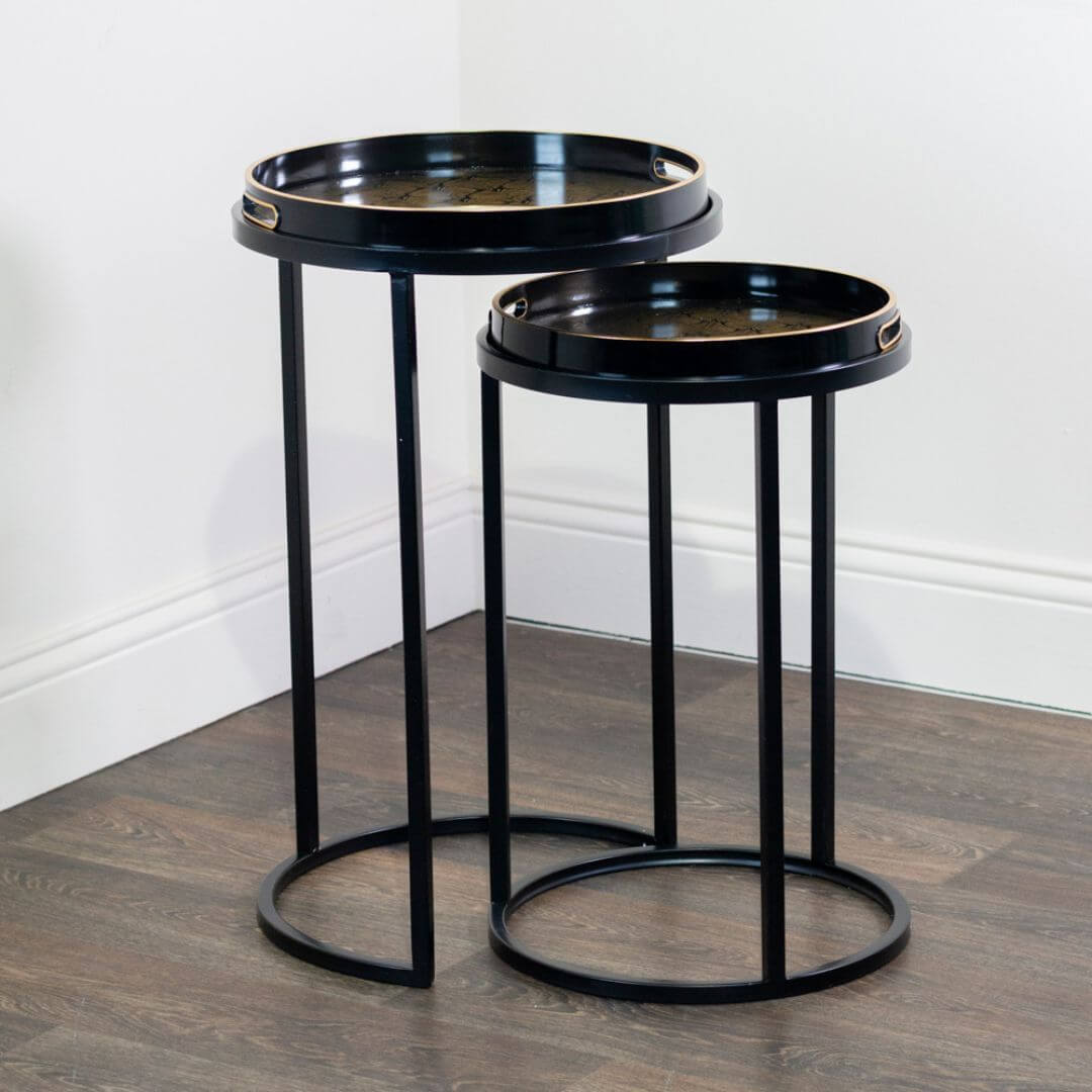 Bruna Set of 2 Tray Tables Black/Gold