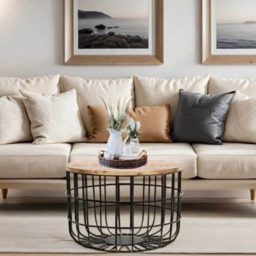 surrey wood and metal wire coffee table