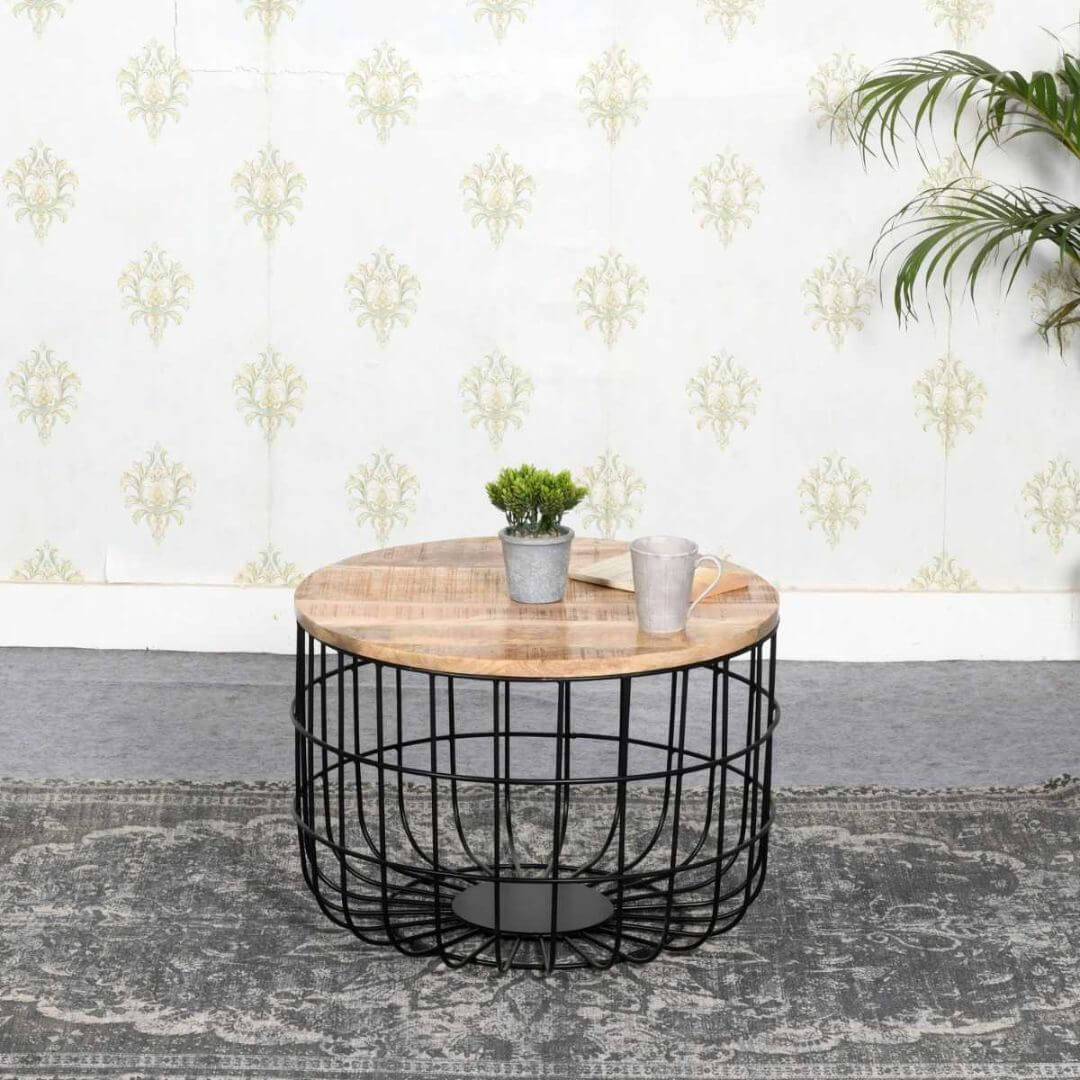 surrey wood and metal wire coffee table