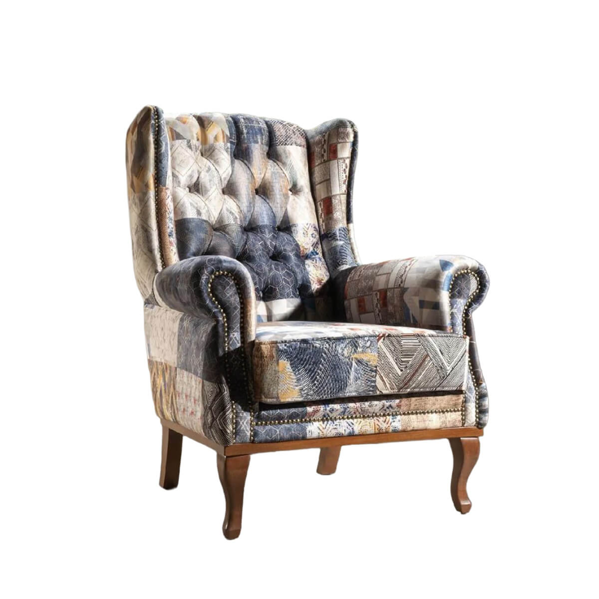 Clio Wingback Armchair - Patchwork Denim