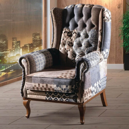 Clio Wingback Armchair - Patchwork Grey