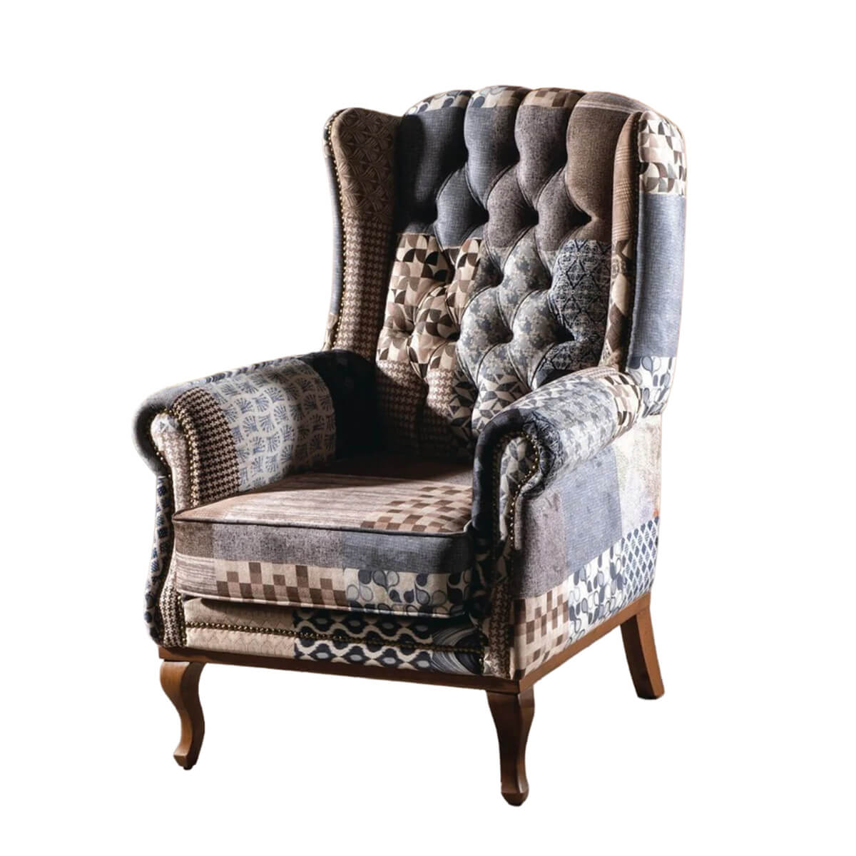 Clio Wingback Armchair - Patchwork Grey