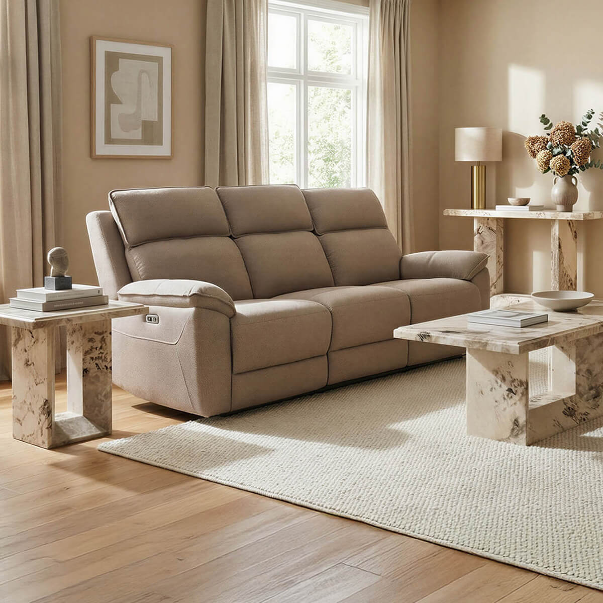 Blaine 3 Seater Electric Recliner Latte